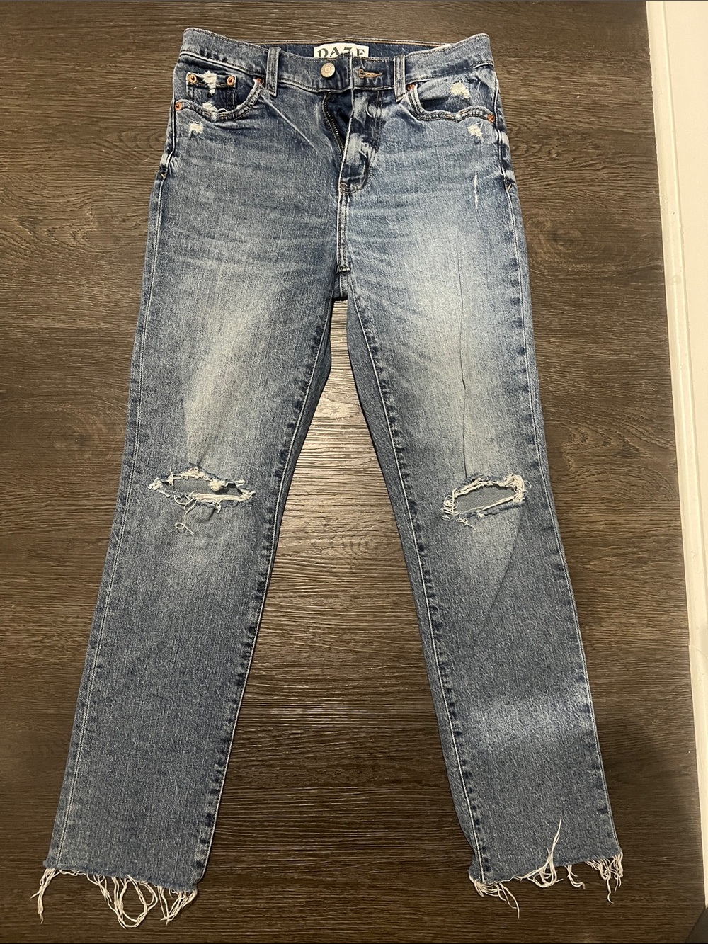 DAZEMedium Wash Distressed Straight-Leg Jeans